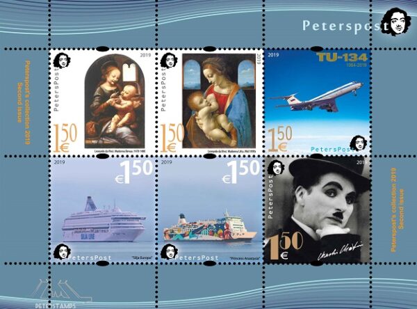 Finland 2020 2019-collection 2nd issue Leonardo Ships Chaplin aviation Peterspost Set of 6 stamps in block MNH