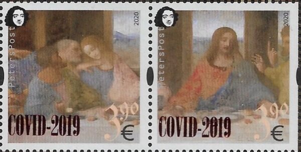 Finland. Peterspost. Quarantined Italy. COVID-2019. Leonardo da Vinci. 500 years from the date of death, 'The Lord's Supper', MILANOFIL-2020 exhibition muved, set with overprint