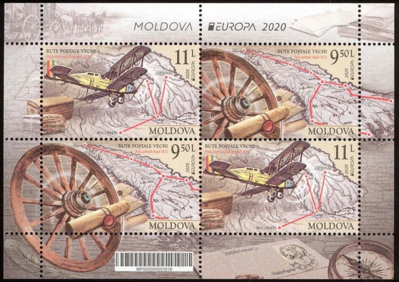 Moldova Moldavia 2020 Europa CEPT Old post routes special block of 2 sets MNH - Image 1