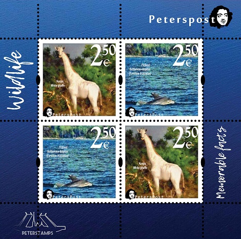 Finland 2020 Fauna Wild life 'Memorable facts' White giraffe and Bottlenose dolphin Peterspost block of 2 sets MNH