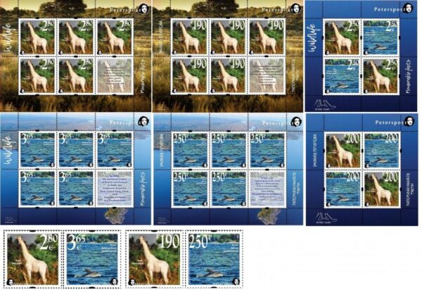Russia and Finland. Peterspost. Fauna. Wild life. 'Memorable facts', White giraffe and Bottlenose dolphin, full set of issue (4 stamps, 2 block's and 4 sheetlets)