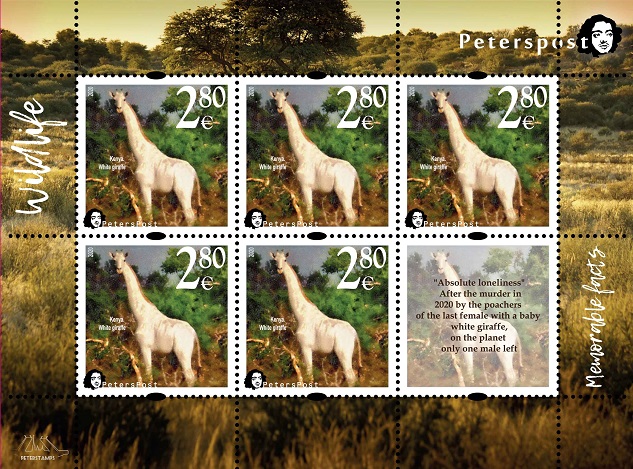 Finland. Peterspost. Fauna. Wild life. 'Memorable facts', White giraffe (Kenia), 'Absolute loneliness', sheetlet of 5 stamps and label - Image 1