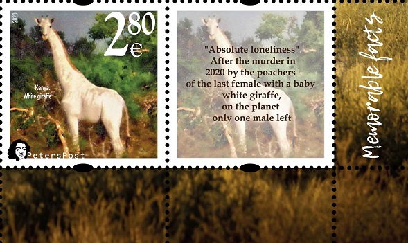 Finland. Peterspost. Fauna. Wild life. 'Memorable facts', White giraffe (Kenia), 'Absolute loneliness', stamp with label