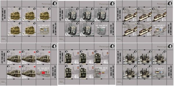 Finland 2020 Lost tram lines of Baltic towns Peterspost set of 6 sheetlets of 5 stamps and label each MNH