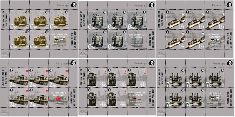 Finland 2020 Lost tram lines of Baltic towns Peterspost set of 6 sheetlets of 5 stamps and label each MNH - Image 1