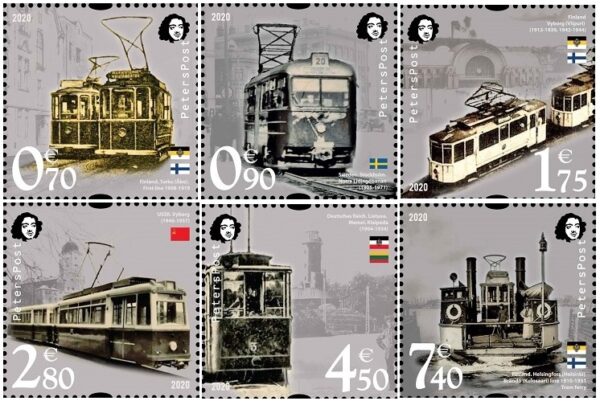 Finland 2020 Lost tram lines of Baltic and Scandinavian towns Peterspost set of 6 stamps MNH