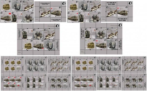 Russia and Finland 2020 Lost tram lines of Baltic towns Peterspost super full set of 12 stamps, 4 block's and 12 sheetlets MNH