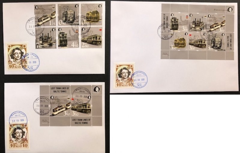 Finland 2020 Lost tram lines of Baltic towns Peterspost complete of stamp set and 2 block's on 3 FDC's - Image 1
