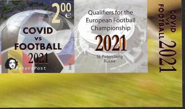 Finland 2021 Peterspost Qualifiers for the UEFA championship St.Petersburg Russia overprint COVID vs FOOTBALL imperf stamp with label