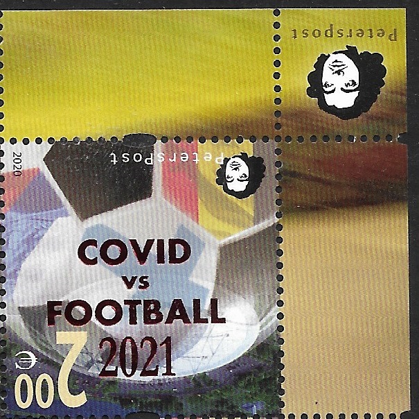 Finland 2021 Peterspost Qualifiers for the UEFA championship St.Petersburg Russia INVERT overprint COVID vs FOOTBALL stamp - Image 1