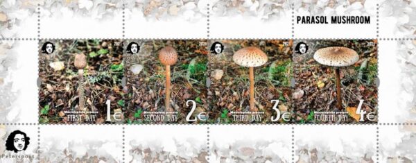 Finland 2021 Parasol mushroom a delicacy of gastronomy Peterspost set of 4 stamps in block MNH