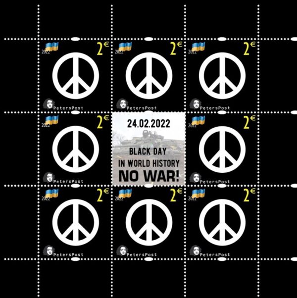 Finland 2022 No war! 24.02.22 the black day in history Help to Ukraine Peterspost sheetlet of 8 stamps with label MNH