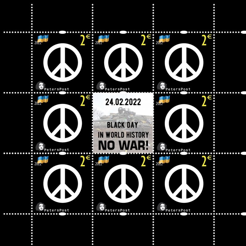 Finland 2022 No war! 24.02.22 the black day in history Help to Ukraine Peterspost sheetlet of 8 stamps with label MNH - Image 1