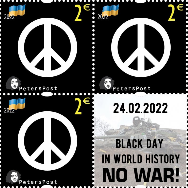 Finland 2022 No war! 24.02.22 the black day in history Help to Ukraine Peterspost block of 3 stamps with label MNH - Image 1