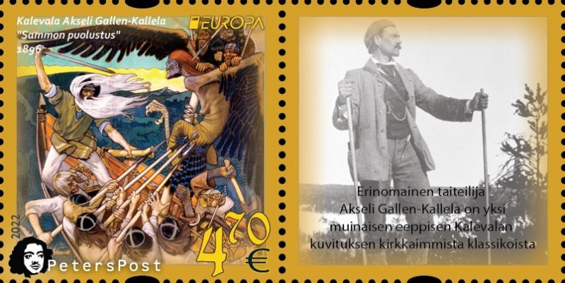 Finland 2022 Europa CEPT Myths & Legends Kalevala Akseli Gallen-Kallela Peterspost stamp with label MNH - Image 1