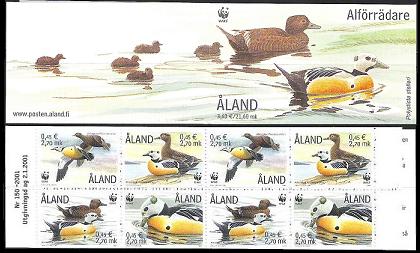Aland Islands Åland Finland 2001 WWF Siberian eider Polysticta stelleri booklet of 2 sets MNH