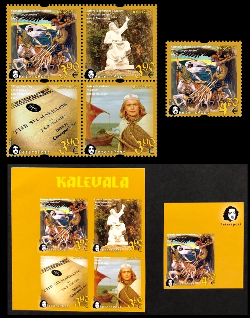 Finland 2022 Europa CEPT Myths & Legends Kalevala Peterspost set of 10 perforated and imperforated stamps MNH - Image 1