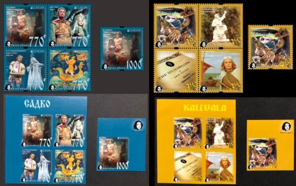 Finland and Russia 2022 Europa Peterspost Myths & Legends Sadko Kalevala full set of 20 perforated and imperforated stamps mint