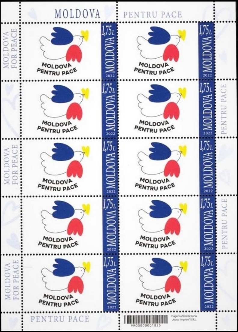 Moldavia Moldova 2022 Ukranian war Moldova for Peace! sheetlet of 10 stamps MNH - Image 1