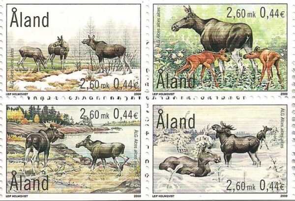 Aland Islands Åland Finland 2000 Moose Elk block of 4 stamps MNH
