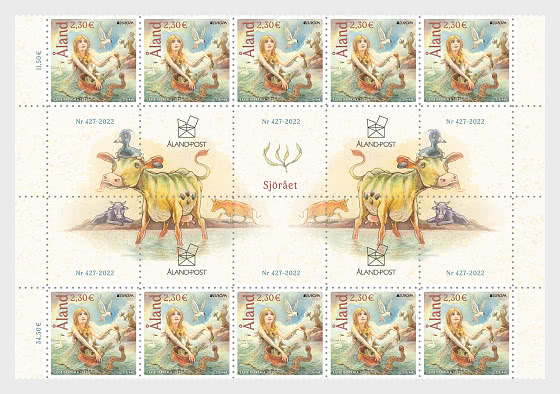 Aland Islands Åland Finland 2022 Europa CEPT Stories and Myths strip of 10 stamps with all labels mint