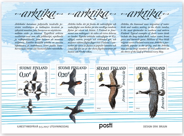 Finland 2017 Arctica migration birds on the Baltic set of 4 stamps in block MNH