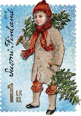 Finland 2013 vintage christmas boy with christmas tree stamp mint