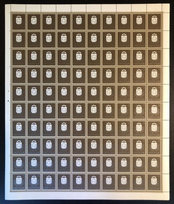 Latvia Lettland 1991 Definitives 5 kop First stamp of Latvia after restoration of Independence RARE sheet of 100 stamps MNH