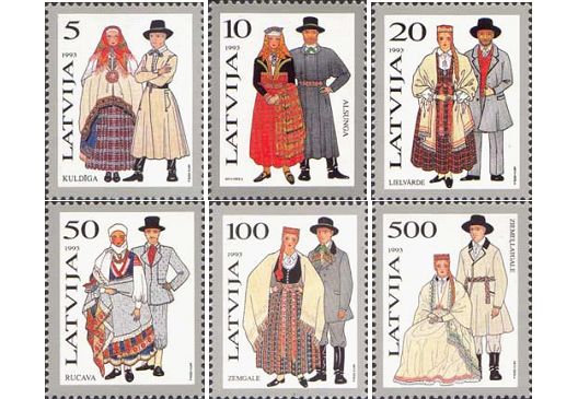 Latvia Lettland 1993 National dresses set of 6 stamps MNH