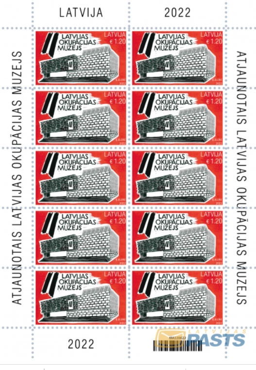 Latvia Lettland 2022 Restored Museum of the Occupation of Latvia Sheet of 10 stamps
