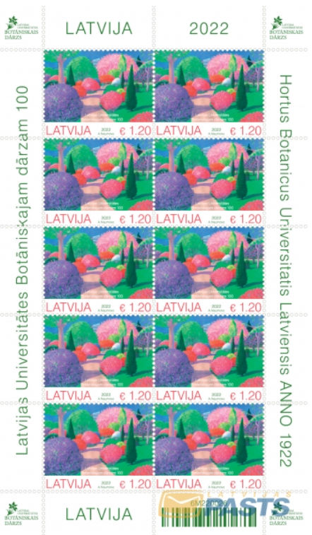 Latvia Lettland 2022 100th of the Botanical Garden of the University of Latvia Sheet of 10 stamps
