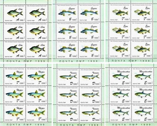 Russian occupation of Moldova (Transnistria DMR PMR) 1999 Fishes of Dnister set of 6 sheetlets MNH
