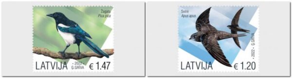 Latvia Lettland Lettonie 2022 Birds Magpie Common Swift Set of 2 stamps MNH