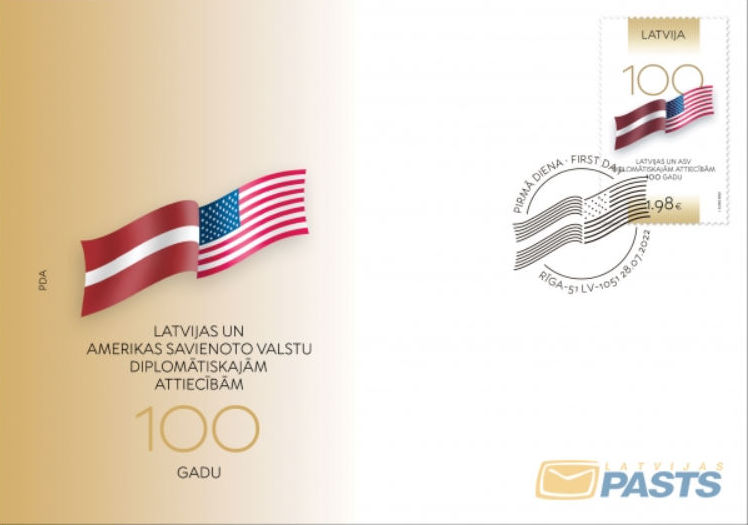 Latvia Lettland 2022 100th of the diplomatic relations between Latvia and USA FDC - Image 1