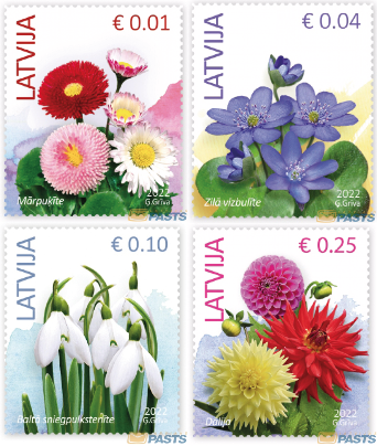 Latvia Lettland 2022 Definitive Flowers Set of 4 stamps