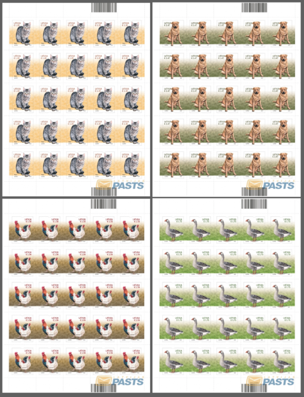 Latvia Lettland 2022 Domestic Animals Set of 4 sheets of 25 stamps
