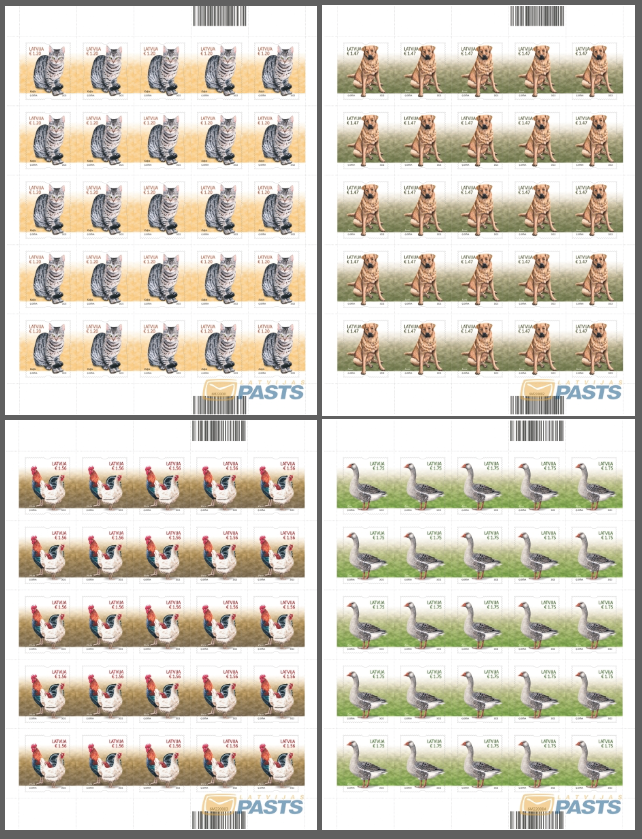 Latvia Lettland 2022 Domestic Animals Set of 4 sheets of 25 stamps - Image 1