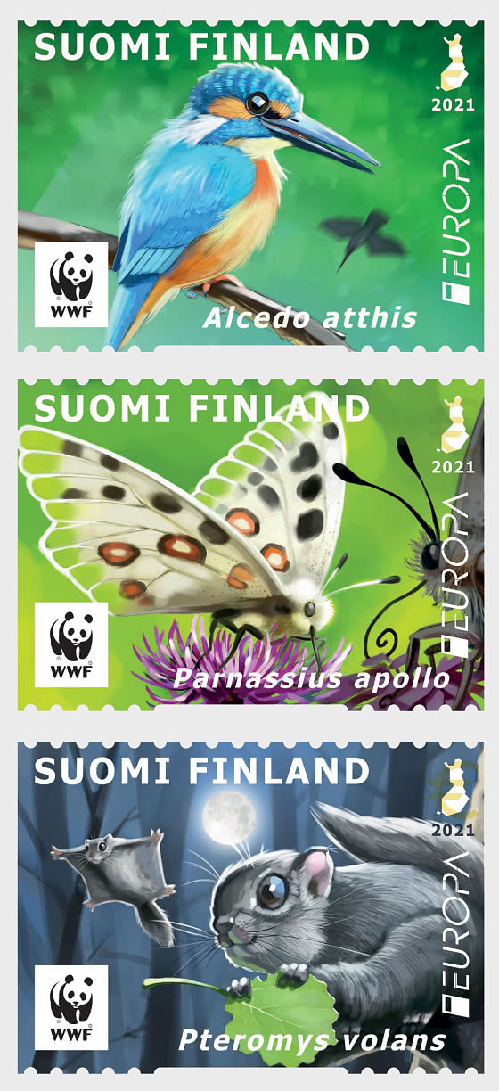 Finland 2021 Europa CEPT National Wildlife Critically Endangered WWF Posti Strip of 3 stamps MNH