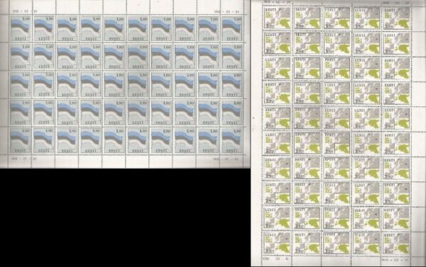 Estonia Estland 1991 Definitive issue The 2nd set after the restoration of independence Flag and map of Estonia Set of 2 sheets MNH