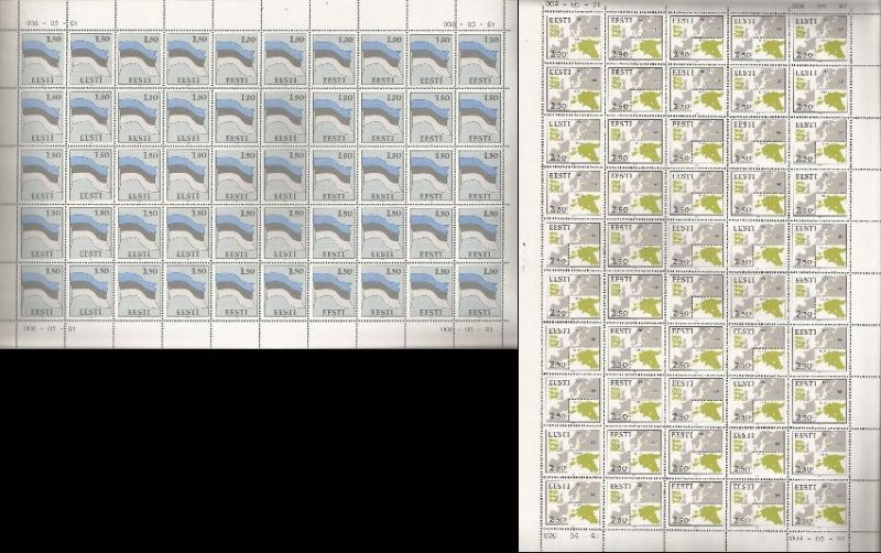Estonia Estland 1991 Definitive issue The 2nd set after the restoration of independence Flag and map of Estonia Set of 2 sheets MNH - Image 1