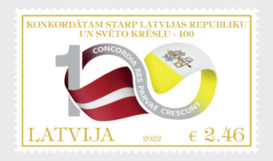 Latvia Lettland 2022 100th of the Concordat Between Latvian Republic and the Holy See Joint Issue with Vatican Stamp mint