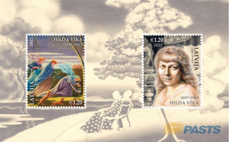 Latvia Lettland 2022 Painter Hilda Vika Block of 2 stamps - Image 1