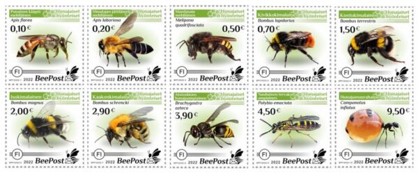 Finland 2022 Honey insects Definitives BeePost Set of 10 stamps MNH