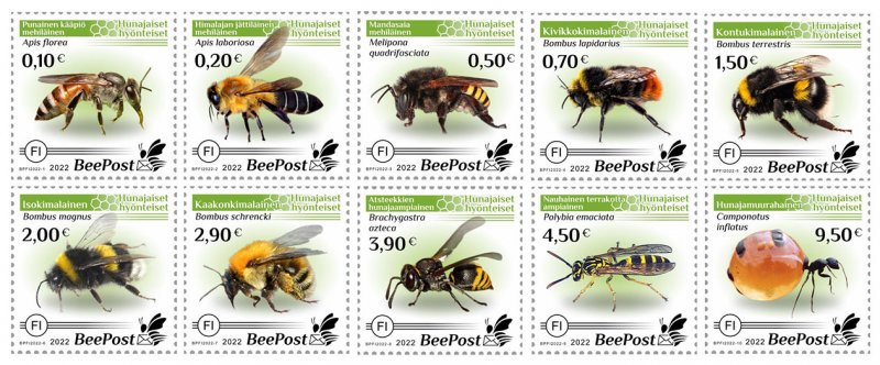 Finland 2022 Honey insects Definitives BeePost Set of 10 stamps MNH - Image 1