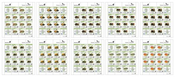Finland 2022 Honey insects Definitives BeePost Set of 10 sheetlets of 12 stamps and labels each MNH