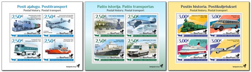 Estonia Lithuania Finland 2022 Postal History BeePost Full complete of 3 blocks of 4 stamps MNH - Image 1