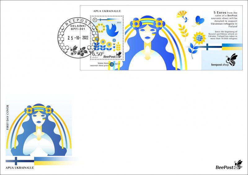 Finland 2022 Support to Ukraine BeePost FDC block - Image 1