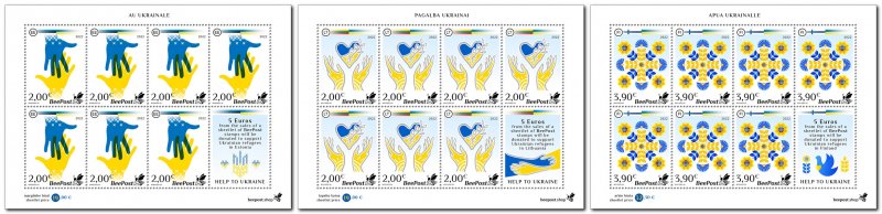 Estonia Lithuania Finland 2022 Support to Ukraine BeePost Set of 3 sheetlets of 7 stamps - Image 1