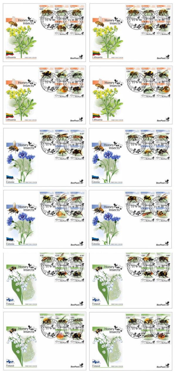Estonia Lithuania Finland 2022 Honey insects BeePost Full complete of 3 sets of 4 FDCs