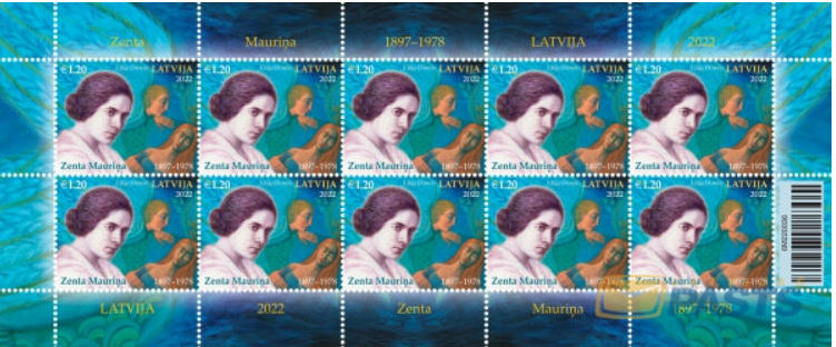 Latvia 2022 Latvian writer essayist Zenta Mauriņa Sheetlet of 10 stamps MNH - Image 1